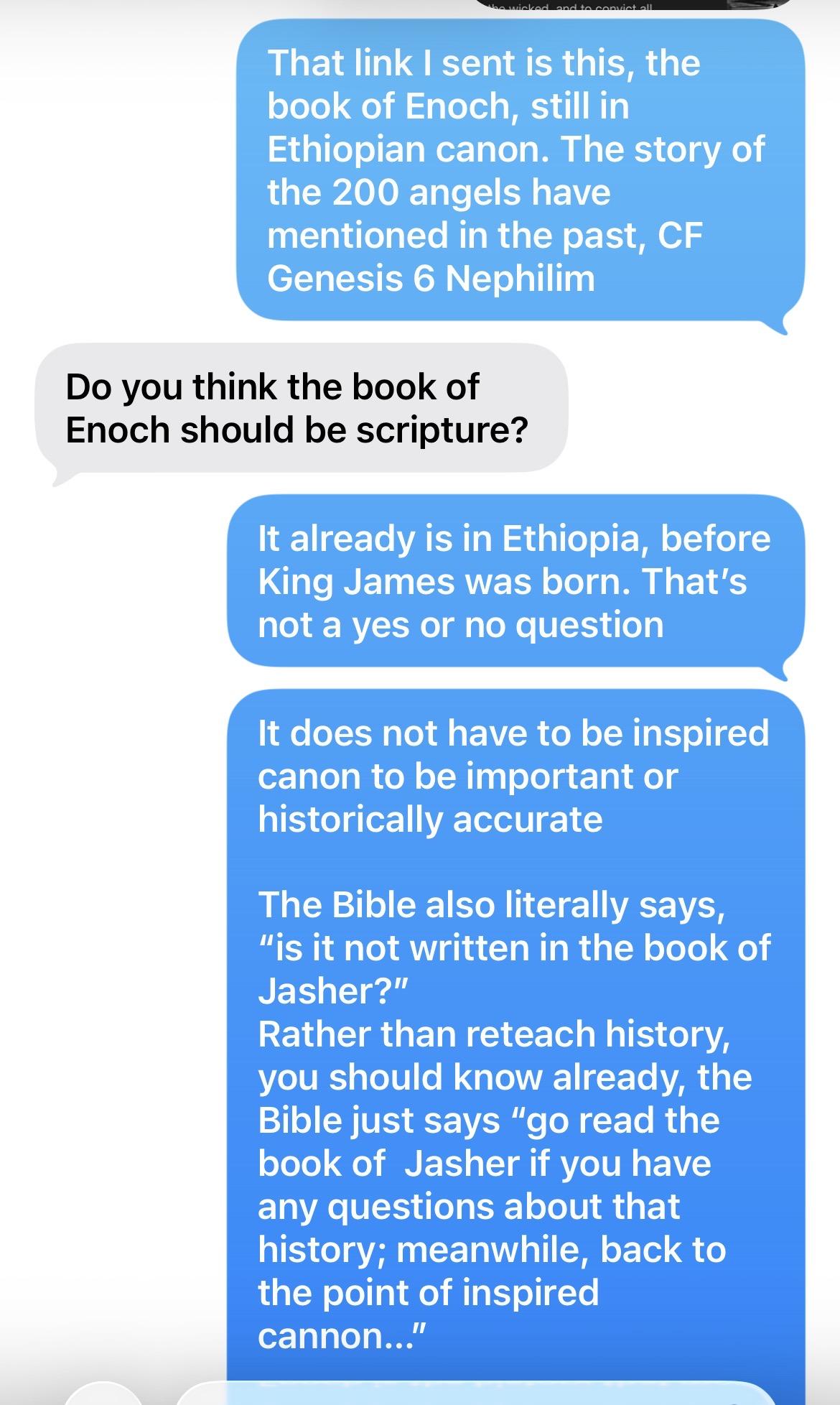 iPhone chat discussion about Enoch and scripture